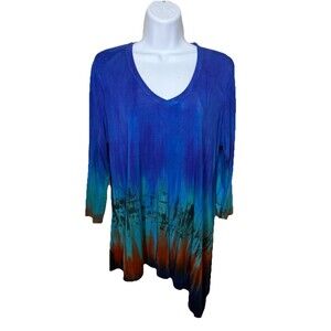 Art of Cloth Tie Dye Asymmetrical Tunic Top Lagenlook Artsy Festival Boho Sz M